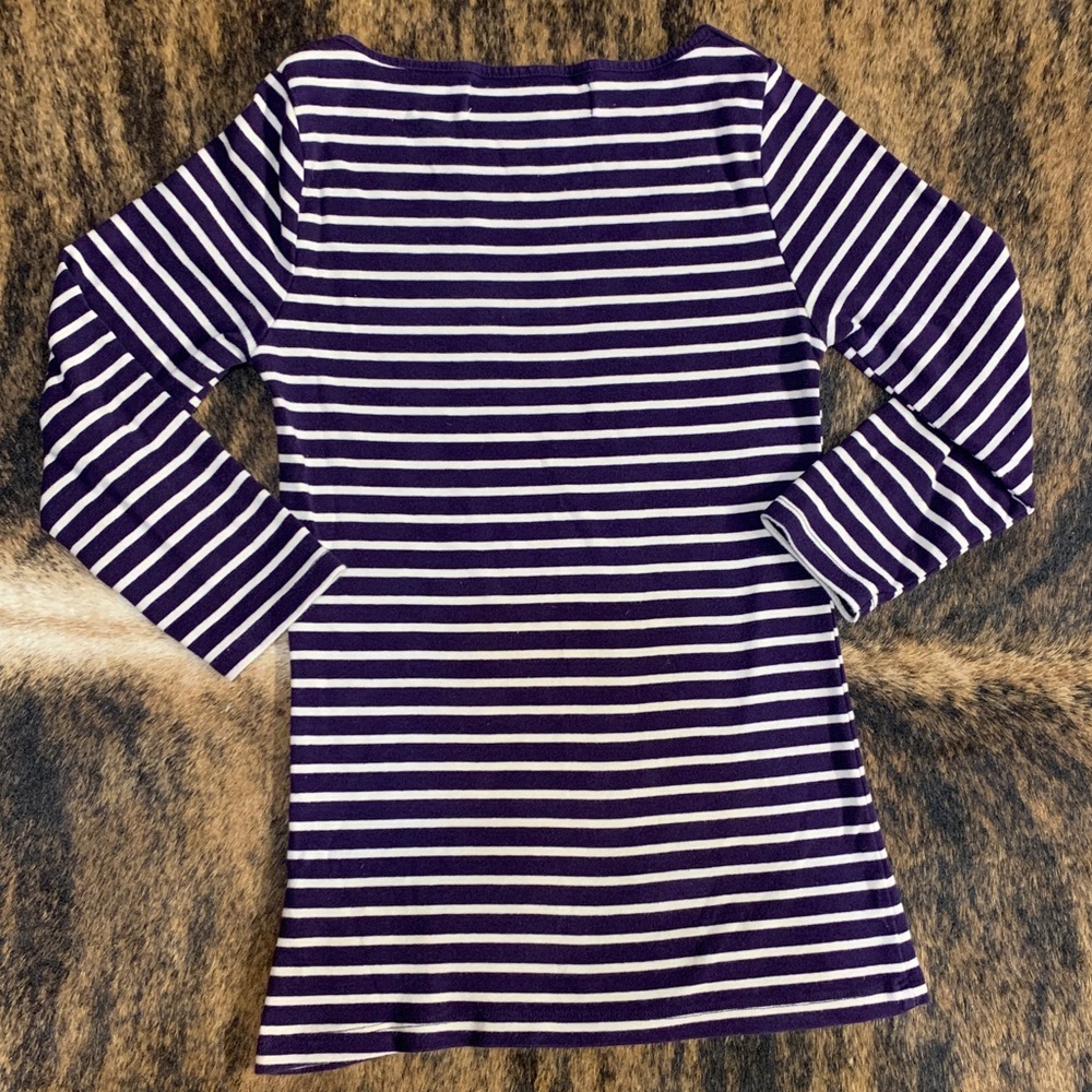 Zara Organic Cotton size small purple and white stripe 3/4 length sleeve - Picture 6 of 6
